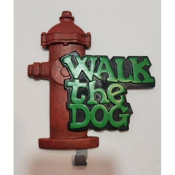 "Walk The Dog" Dog Leash/Keys/Trinkets Holder Wall Plaque Red Hydrant NIB - Picture 8 of 10